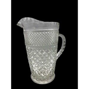 Vintage MCM Anchor Hocking Wexford 2 Qt. Diamond Cut Pressed Glass Pitcher